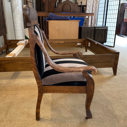 Quartersawn Oak Frame Black Striped Accent Chair