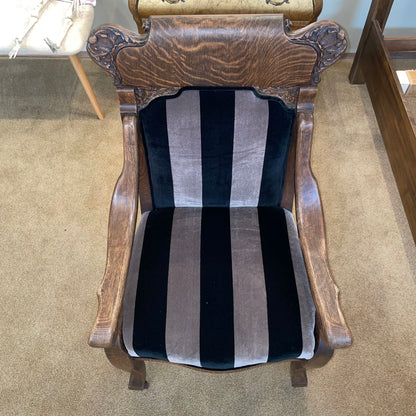 Quartersawn Oak Frame Black Striped Accent Chair