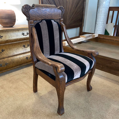 Quartersawn Oak Frame Black Striped Accent Chair