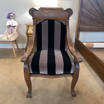 Quartersawn Oak Frame Black Striped Accent Chair