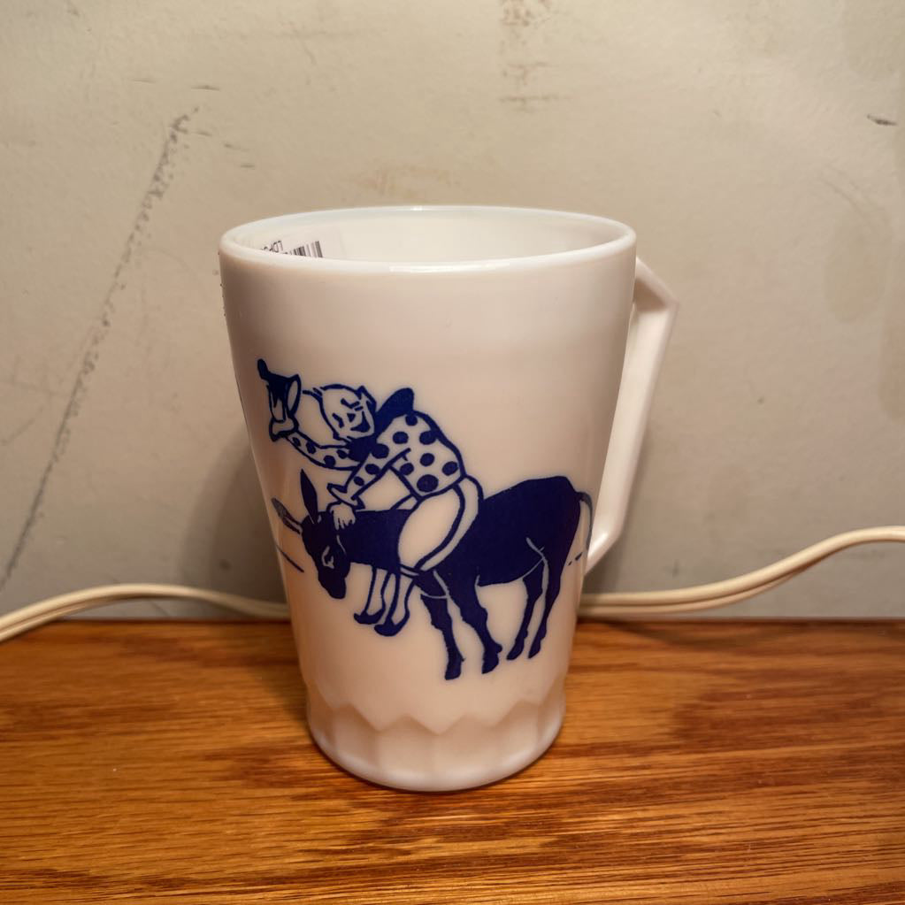 Creepy Clown Rodeo Milk Glass Cup