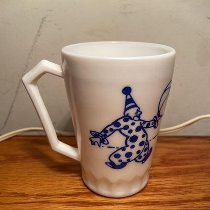 Creepy Clown Rodeo Milk Glass Cup