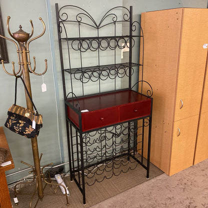 Scrolly Black Metal Red Two Drawer Wine Rack