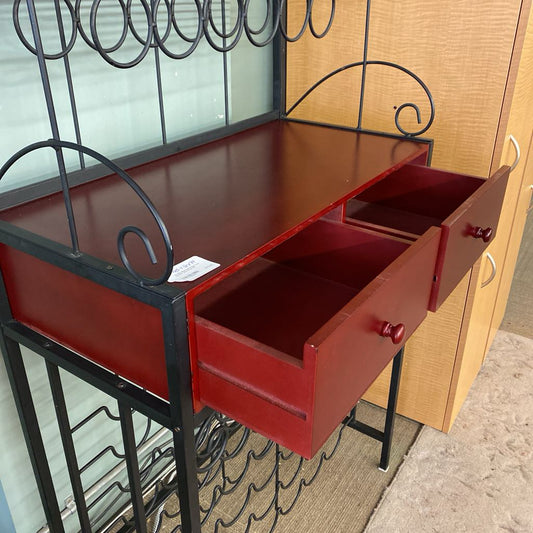 Scrolly Black Metal Red Two Drawer Wine Rack C CONSOLE TABLES