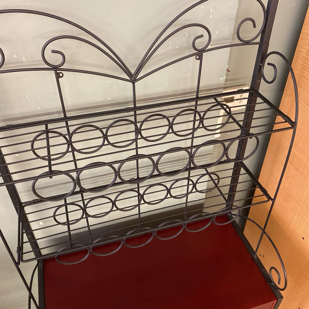 Scrolly Black Metal Red Two Drawer Wine Rack