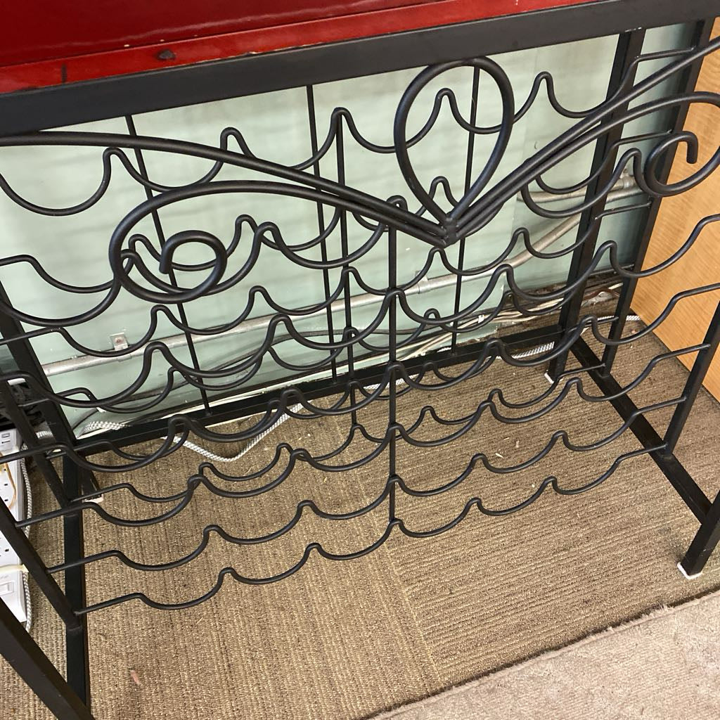 Scrolly Black Metal Red Two Drawer Wine Rack