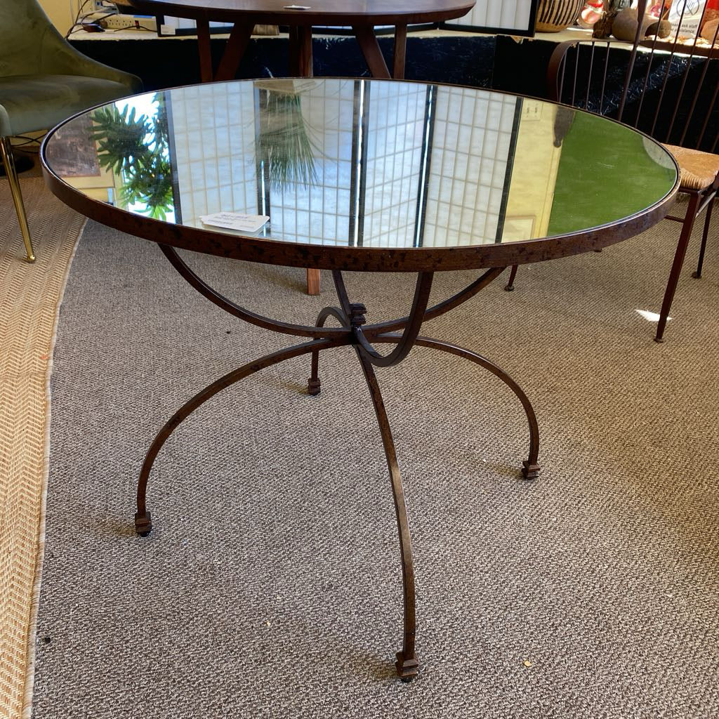 Round Rustic Mirror Top Metal Dining Table