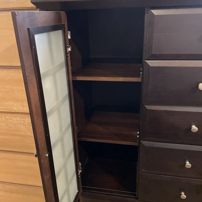 Dark Wood Bureau Dresser w/ Obscured Glass Doors