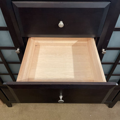 Dark Wood Bureau Dresser w/ Obscured Glass Doors