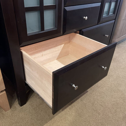 Dark Wood Bureau Dresser w/ Obscured Glass Doors