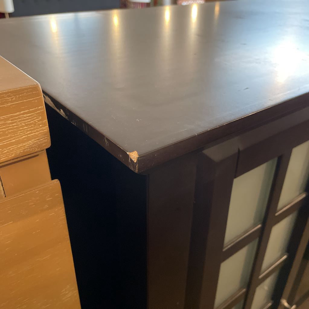 Dark Wood Bureau Dresser w/ Obscured Glass Doors