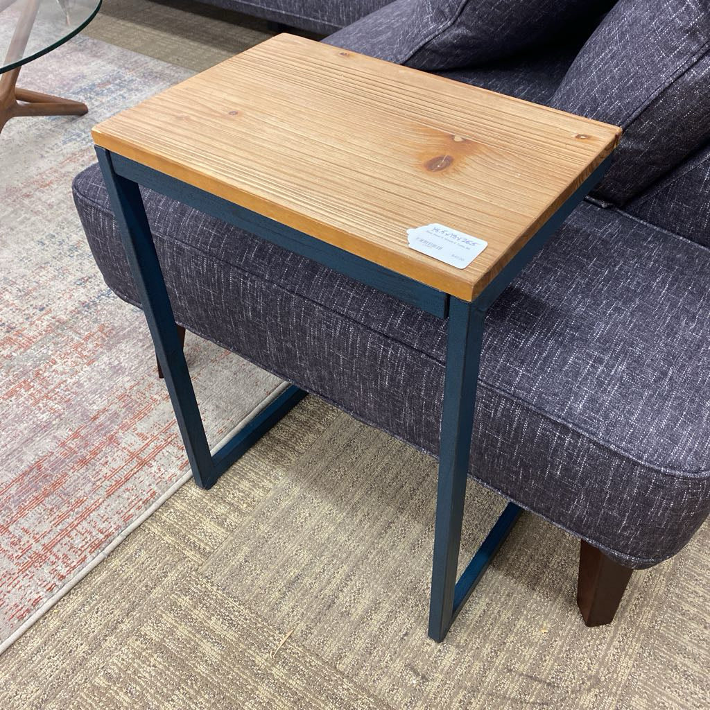 Blue Steel & Wood C Table