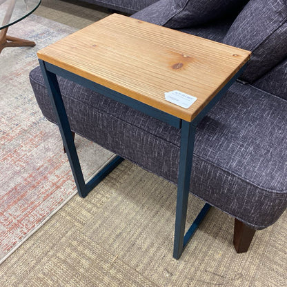 Blue Steel & Wood C Table