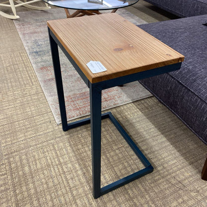 Blue Steel & Wood C Table