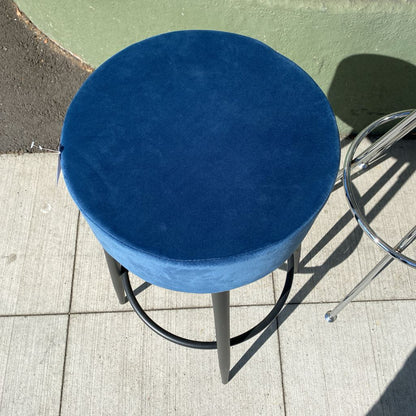 Dark Metal Blue Velvet Barstool