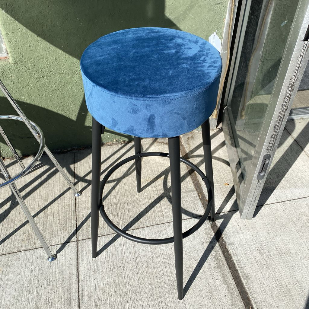 Dark Metal Blue Velvet Barstool