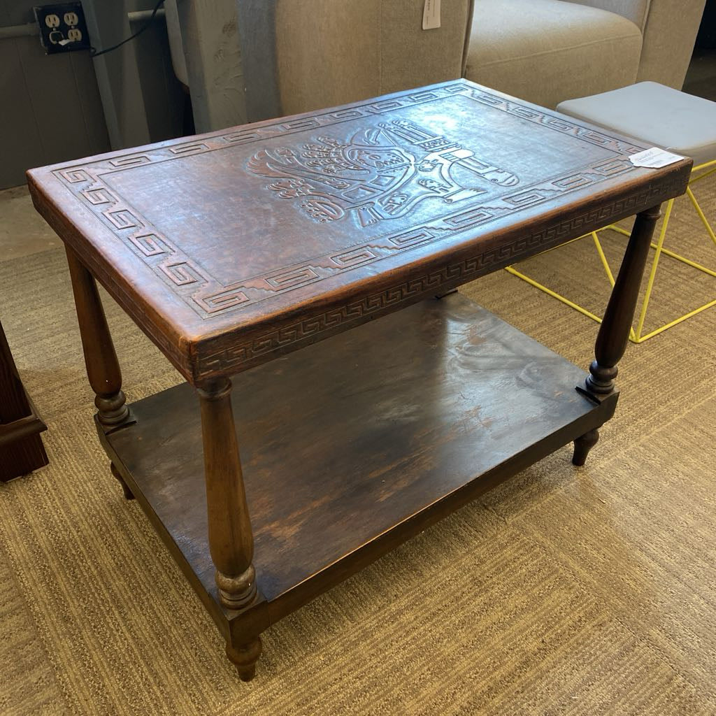 Embossed Tribal Leather Top Side Table (AS IS)