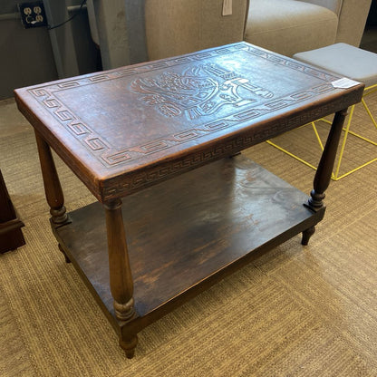 Embossed Tribal Leather Top Side Table (AS IS)