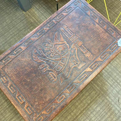 Embossed Tribal Leather Top Side Table (AS IS)