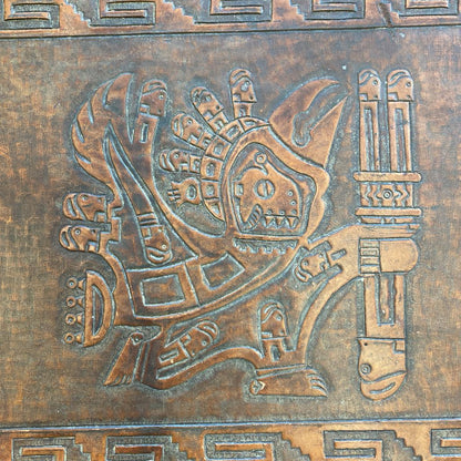 Embossed Tribal Leather Top Side Table (AS IS)
