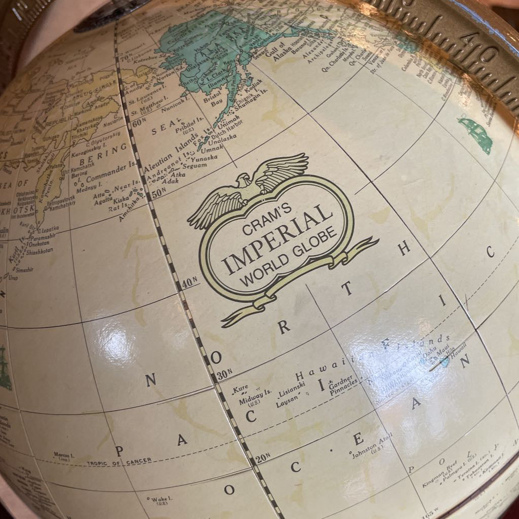 Vintage Imperial World Globe on Wood Flood Stand