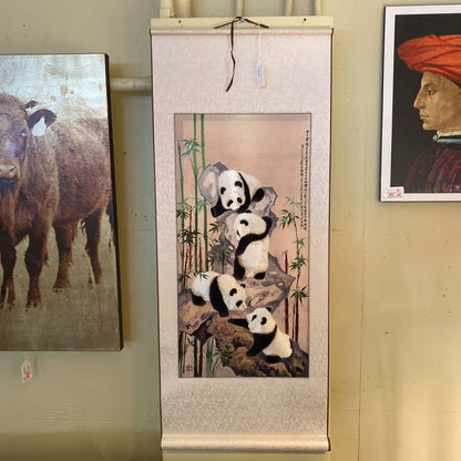Asian Style Silk Pandas Scroll Art
