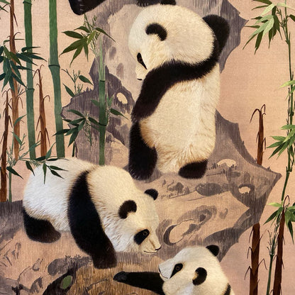 Asian Style Silk Pandas Scroll Art