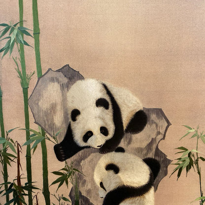 Asian Style Silk Pandas Scroll Art