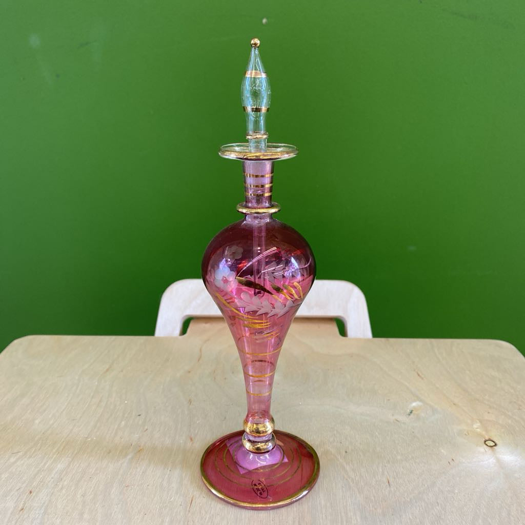 Vintage Egyptian Purple & Gold Perfume Bottle w/Stopper