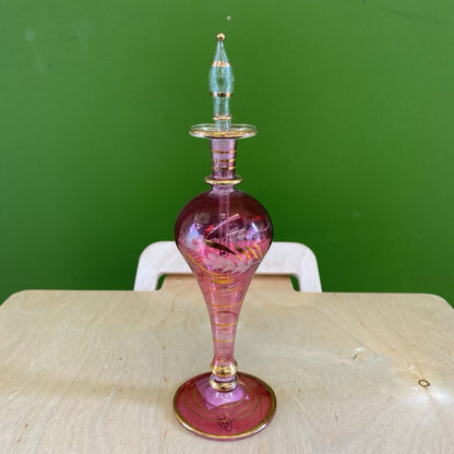 Vintage Egyptian Purple & Gold Perfume Bottle w/Stopper