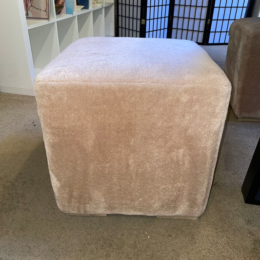 POTTERY BARN Brown Fuzzy Cube / Ottoman / Poof U OTTOMANS