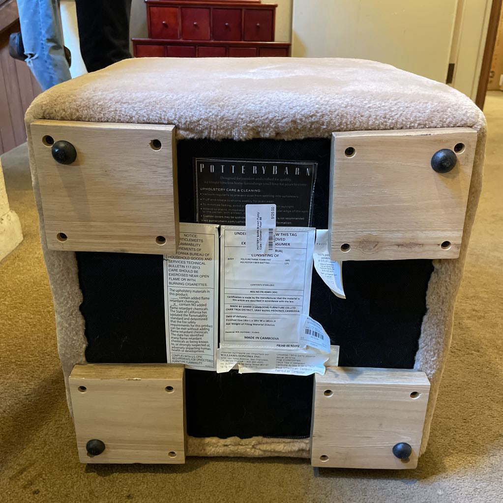 POTTERY BARN Brown Fuzzy Cube / Ottoman / Poof U OTTOMANS