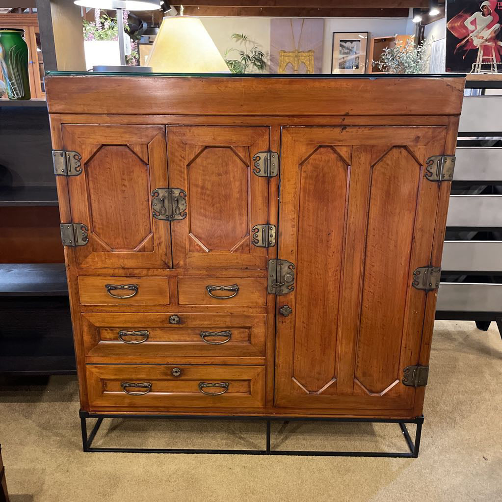 Japanese Tansu Chest on Metal Stand w Glass Top C CABINETS