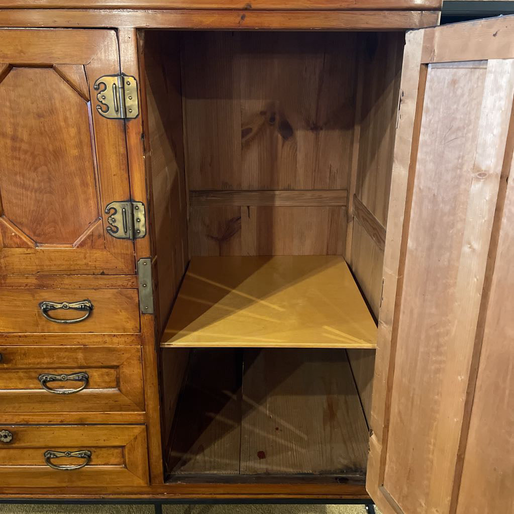 Japanese Tansu Chest on Metal Stand w Glass Top C CABINETS