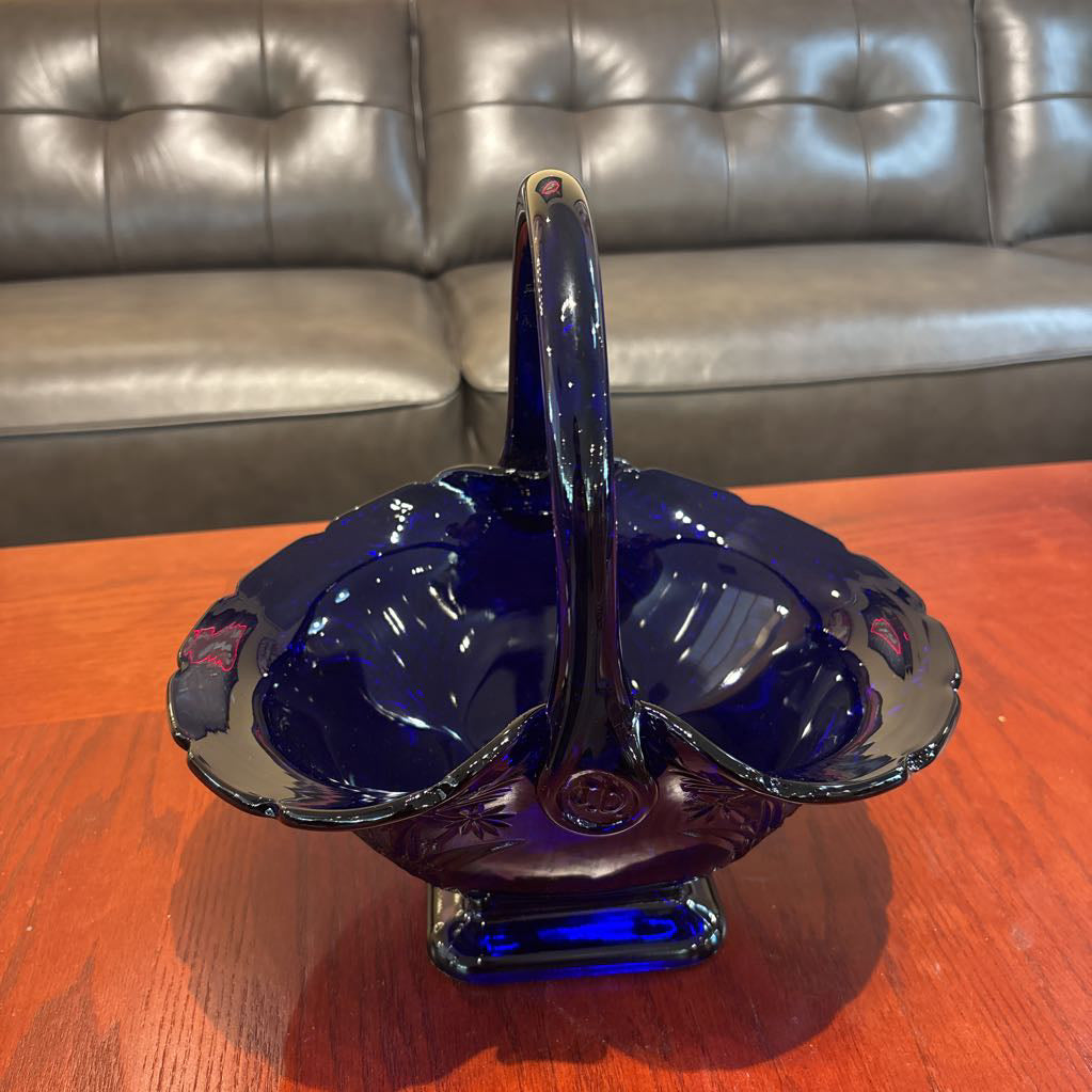 Vintage Cobalt Blue Indiana Glass Daisy Diane Basket