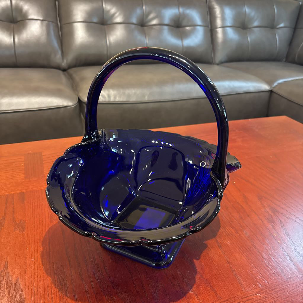 Vintage Cobalt Blue Indiana Glass Daisy Diane Basket