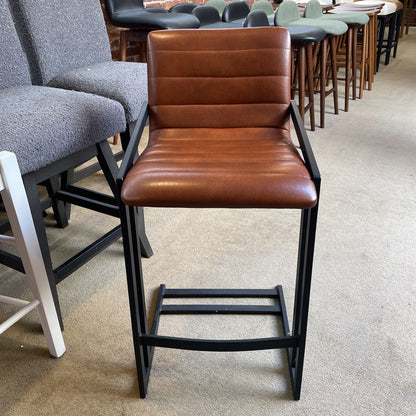 Brown Leather Black Metal Frame Counter Stool