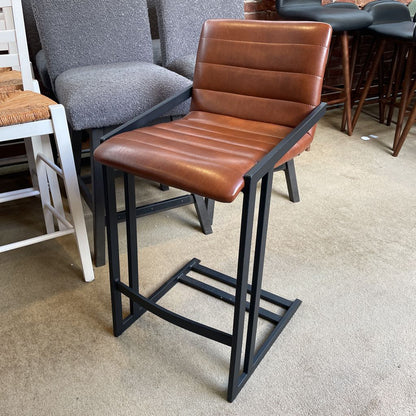 Brown Leather Black Metal Frame Counter Stool