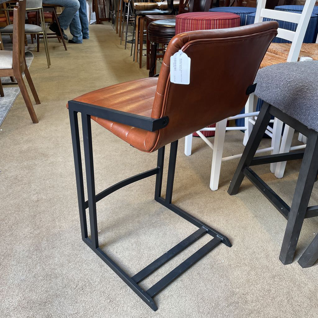 Brown Leather Black Metal Frame Counter Stool