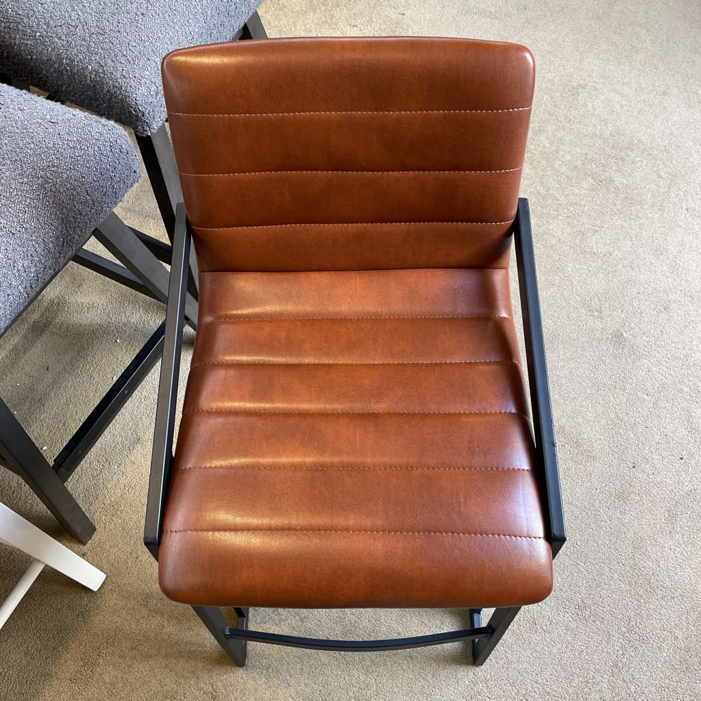 Brown Leather Black Metal Frame Counter Stool