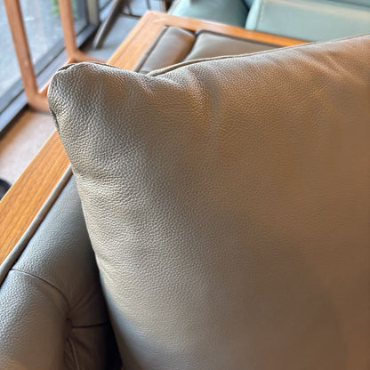 Wood Wrapped Grey Leather Kardiel Woodrow Sofa