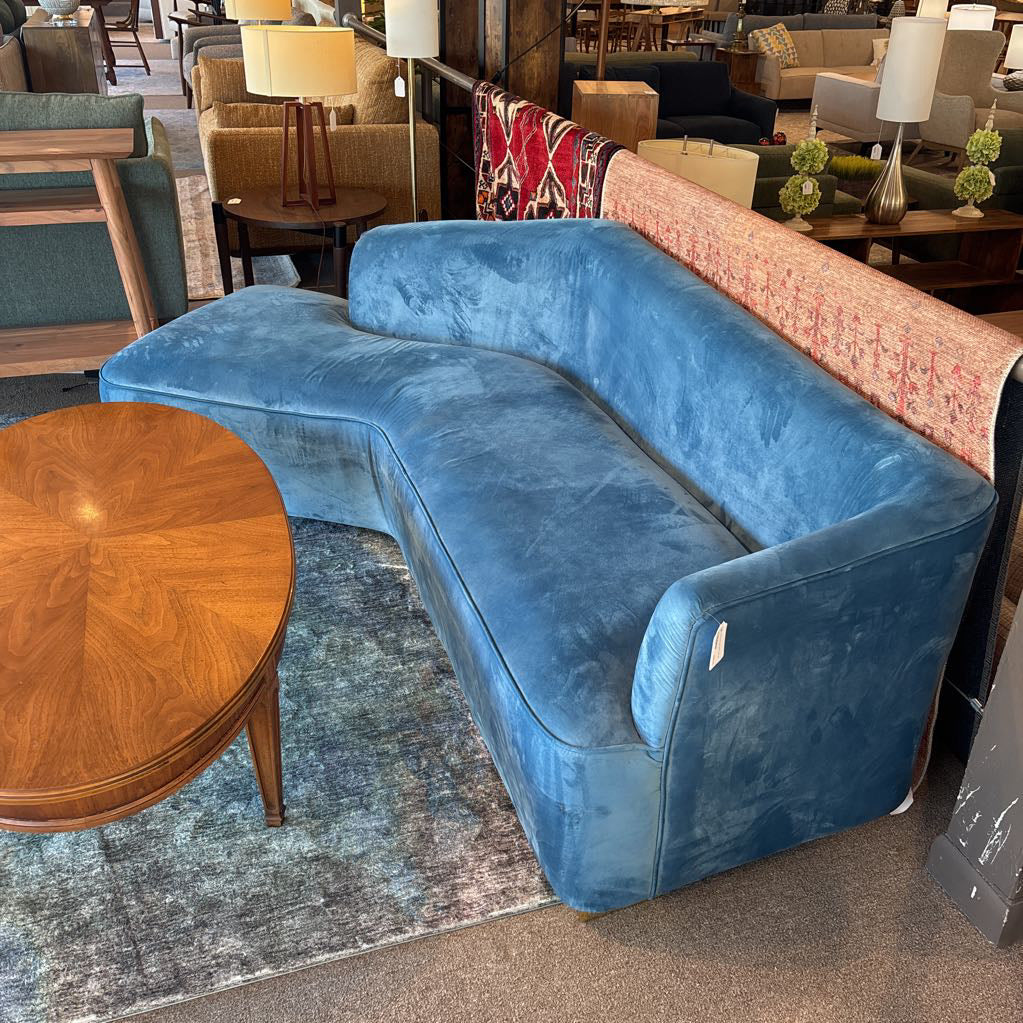 Blue Velvet Curved Sofa (AS IS)