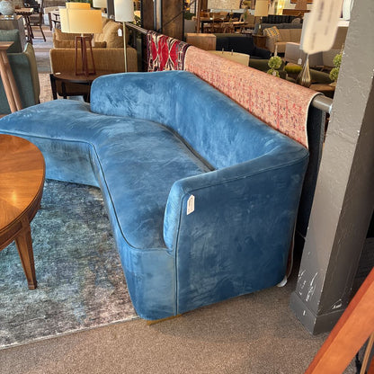 Blue Velvet Curved Sofa (AS IS)
