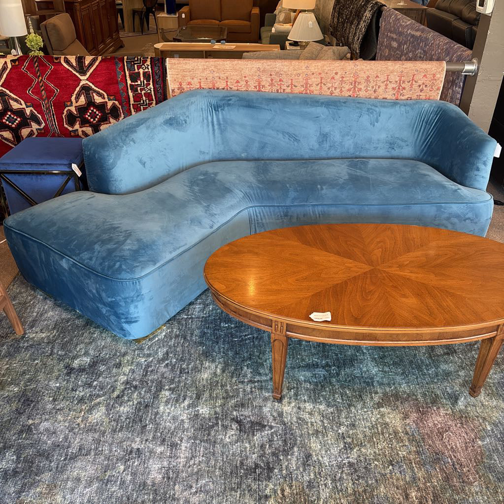 Blue Velvet Curved Sofa (AS IS)