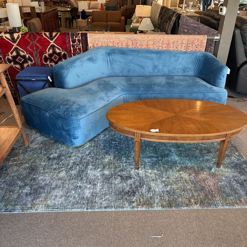 Blue Velvet Curved Sofa (AS IS)
