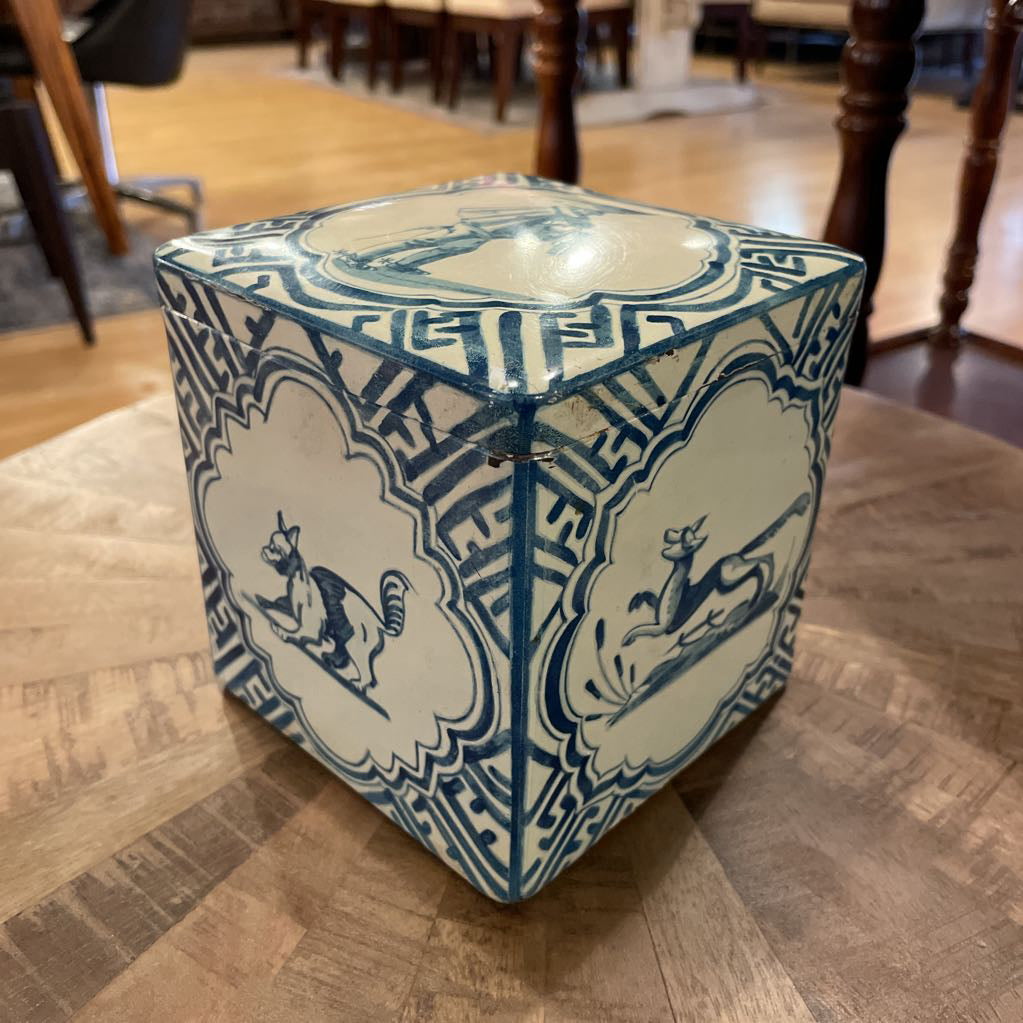 Vintage Hunter & Animals Blue & White Tin SMALLS
