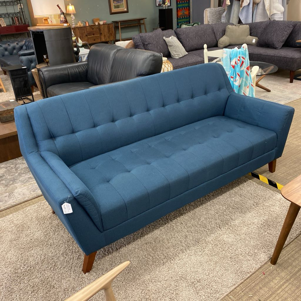 Deep Teal Blue Highback Tufted Sofa