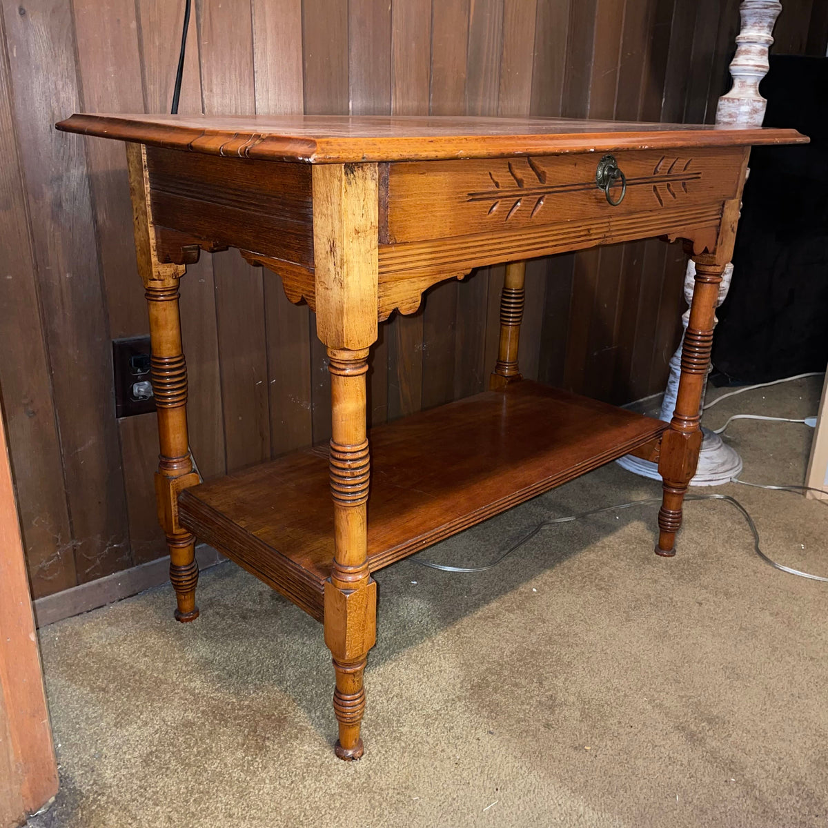 Vintage Maple Turned Leg One Drawer Entry Table C CONSOLE TABLES