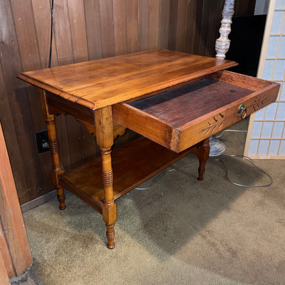 Vintage Maple Turned Leg One Drawer Entry Table C CONSOLE TABLES