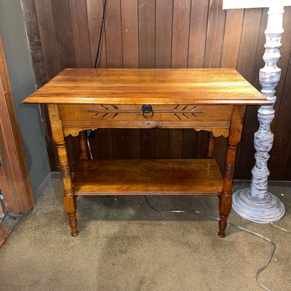 Vintage Maple Turned Leg One Drawer Entry Table C CONSOLE TABLES
